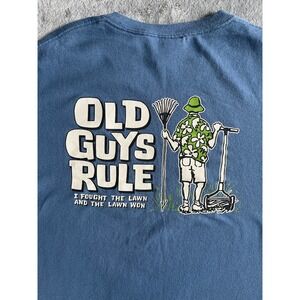 Old Guys Rule I Fought The Lawn Graphic Tshirt Large Humor Novelty Dad Blue
